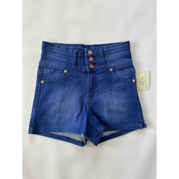 Guess Women’s High Waist Short Button Short Blue Size 25 - Picture 2 of 4
